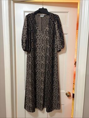 Tyler Boe Brown and Black Snake-Print V-Neck Midi Dress